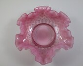 Fenton ART GLASS, Hobnail in Cranberry Opalescent, 6 quot Bon Bon Candy Dish, Double Crimped Bowl