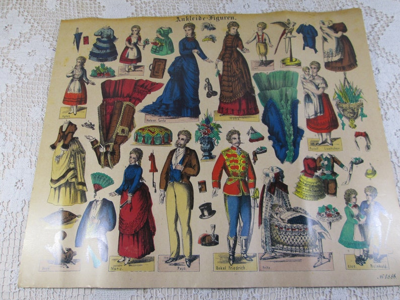 Set of 3 Vintage 1970/'s Reproductions of 1800/'s German Color Paper Doll /& Costumes Sheet Published by Schreiber