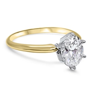 Handcrafted 14K Solid Yellow Gold Oval CZ Engagement Ring 6 Prong Setting, Cubic Zirconia Oval Engagement Ring image 2