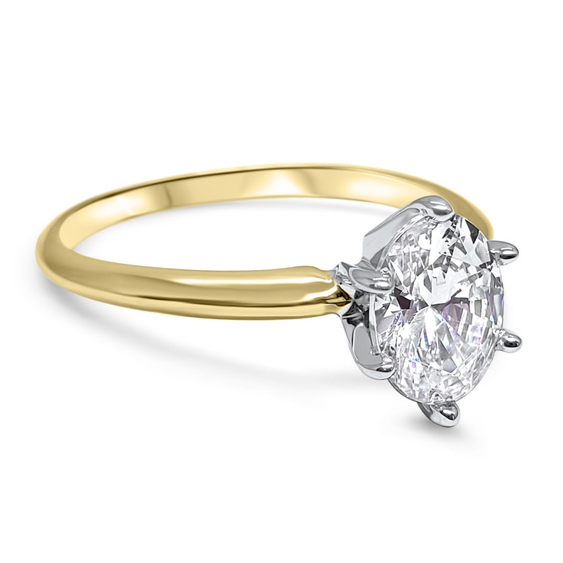 Handcrafted 14K Solid Yellow Gold Oval CZ Engagement Ring 6 Prong Setting, Cubic Zirconia Oval Engagement Ring image 2