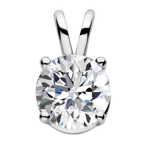 Solitaire pendant Round 14k shops White gold Swarovski CZ Cubic Zirconia round -Swarovski - solitaire necklace - bridal necklace -
