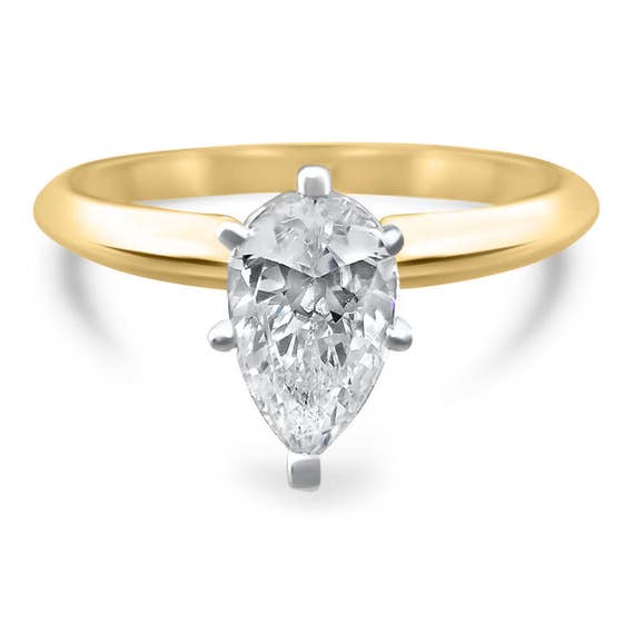 14K Yellow Gold Pear CZ Cubic Zirconia Engagement Ring 6 Prong