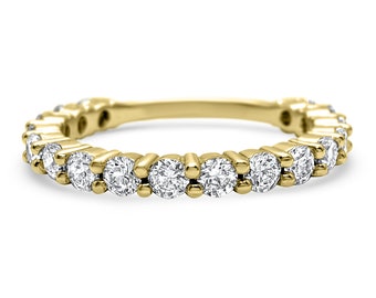 1 Carat Moissanite wedding ring 14k Yellow gold  17 stone ring - 14k Yellow Gold  anniversary band - wedding ring