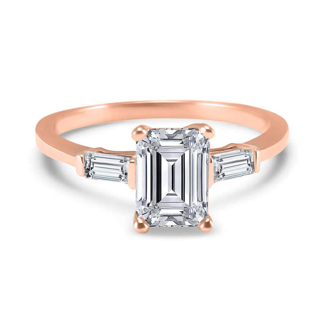 Delicate Moissanite Engagement Ring 14k Rose Gold Baguette Accented ...