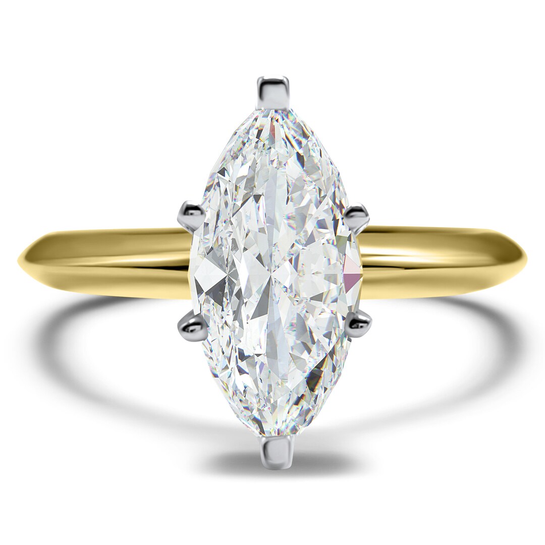14K Solid Gold Marquise CZ Cubic Zirconia Ring 1 Carat or 1.5 Carat ...