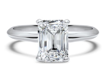 emerald cut diamond simulant 14k white gold solitaire engagement ring man made emerald cut diamond simulant 1/2 carat  1 carat
