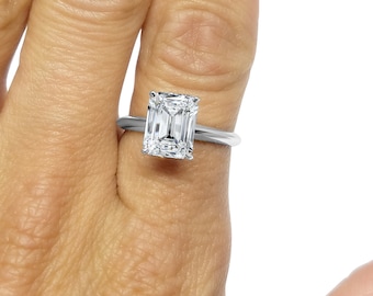 2 Carat Emerald Cut 14k White Gold Moissanite Engagement Ring - Solitaire Ring -Emerald Wedding Ring Carat 4 CT