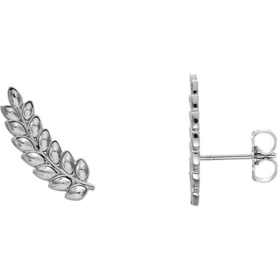 14K White Gold leaf ear climber post earrings small ear climbers dainty white gold earrings leaf earrings fashion