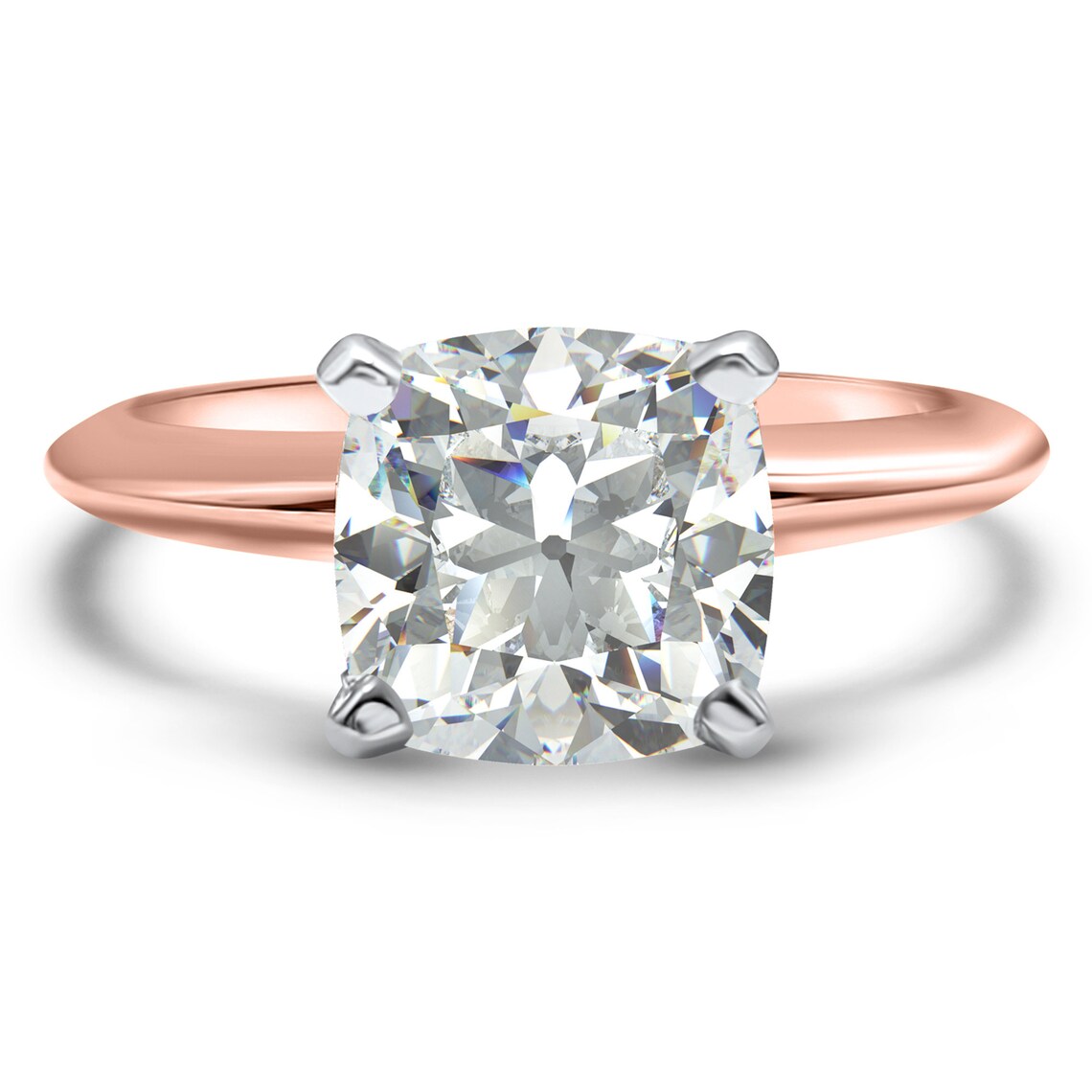 2 Carat Cushion Cut CZ Engagement Ring in 14K Solid Gold Etsy