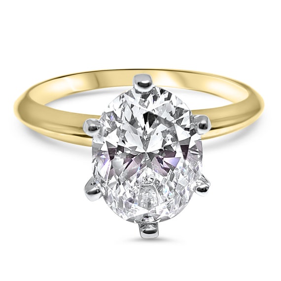 Solid Yellow Gold Oval CZ Engagement Ring 2ct 3ct 3.5ct Cubic
