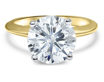 3 Carat Round D-Color CZ Solitaire Engagement Ring in 14K Yellow Gold - 9mm Cubic Zirconia Stone - Classic Wedding Bridal Jewelry