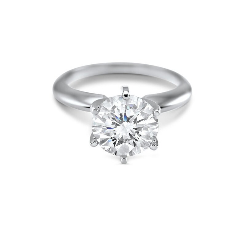 14k White Gold Round Cubic Zirconia Solitaire Engagement Ring Etsy