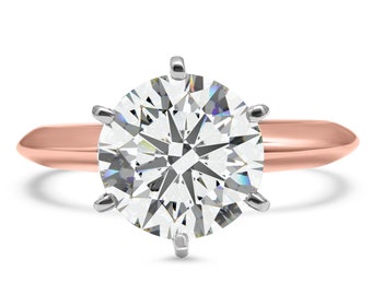 Cubic Zirconia 14K Solid Rose Gold 1.5 Carat Round CZ Solitaire Engagement Ring - 6 Prong Round CZ Promise Ring