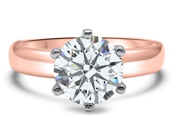 Tulip Head Moissanite Engagement Ring Wide Band 14K Rose Gold Solitaire Moissanite Engagement Ring