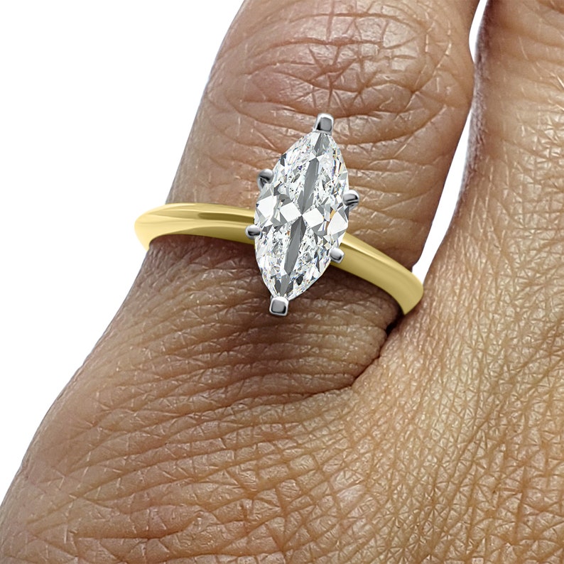 Marquise wedding set Yellow Cubic Zirconia engagement ring 1.5 Carat 14K Yellow Gold Marquise CZ Engagement Ring cz solitaire ring