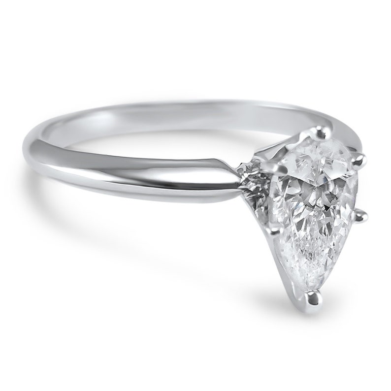 14K White Gold Pear CZ Cubic Zirconia Engagement Ring 6 Prong Etsy