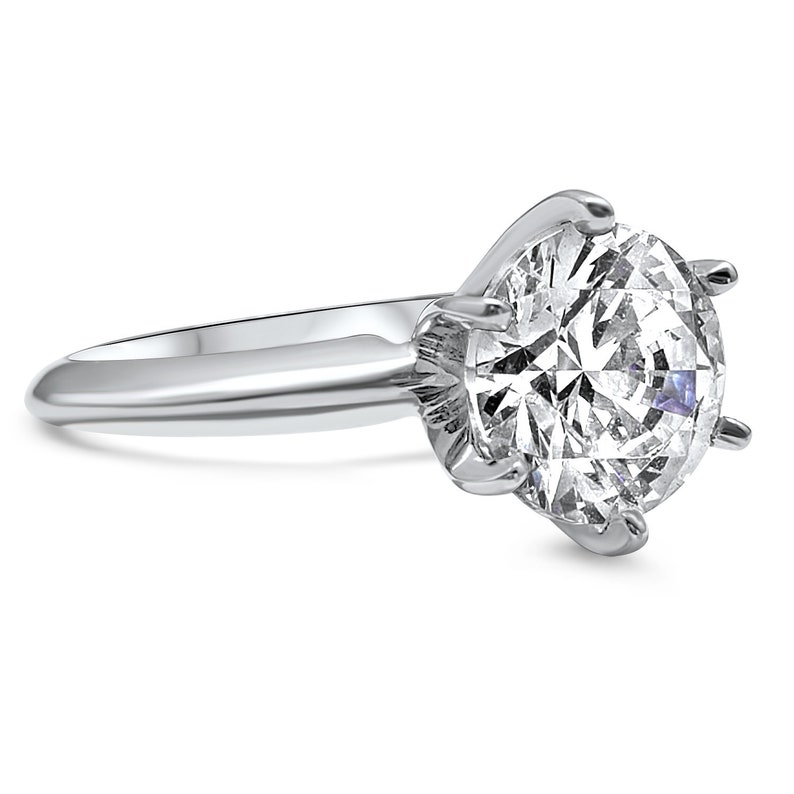 Cubic Zirconia Engagement Ring 2 Carat Round CZ 14K Solid White Gold Solitaire with 6 Prong Setting image 2