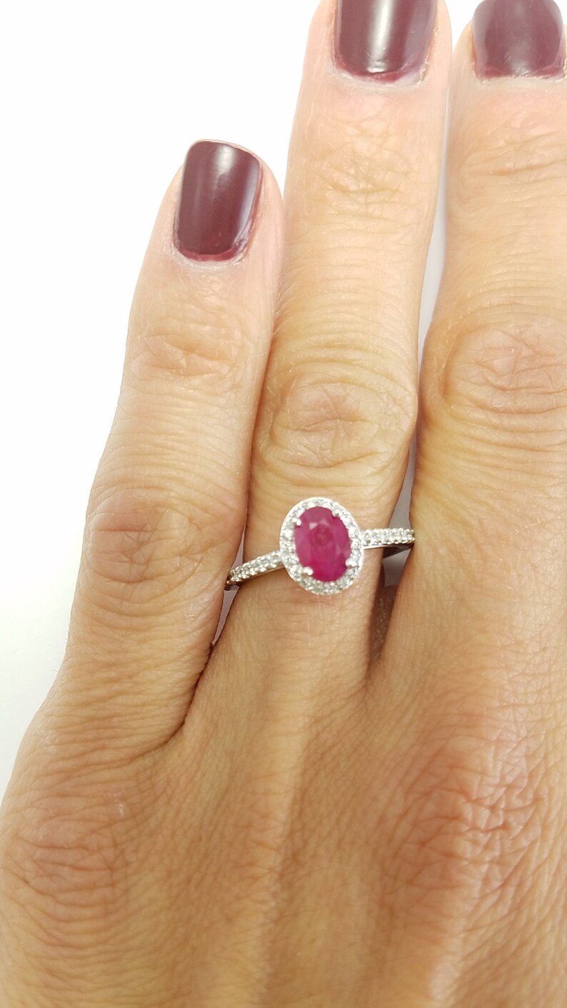 14k White Gold oval Ruby engagement ring Diamond engagement | Etsy