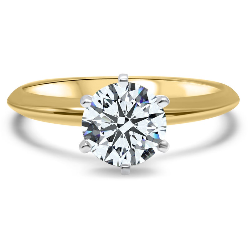 Moissanite Solitaire Engagement Ring, 14K Solid Yellow Gold or 14K White Gold, Near colorless Moissanite Stone, 6 Prong, bridal image 5