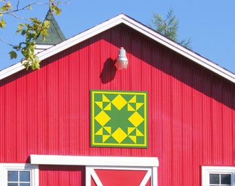 Amish Star Barn Quilt in Green and Yellow - 4ft x 4ft John Deere colors