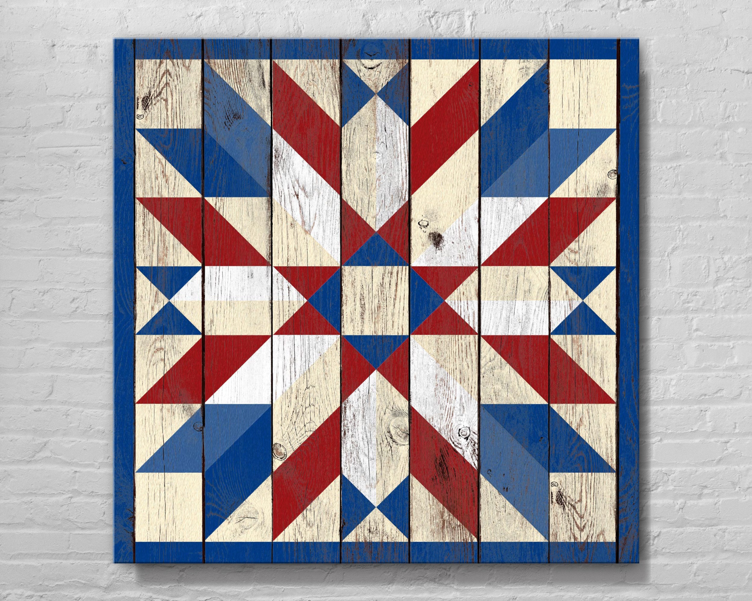 high-contrast barn quilt color combinations red-black navy-yellow white-royal blue in sunlight