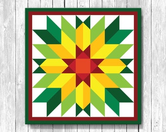 Sunflower Star Barn Quilt, Large, Medium, Small, Vinyl On Aluminum, Outdoor Or Indoor, Many Patterns, Colors, Designs, Customizable