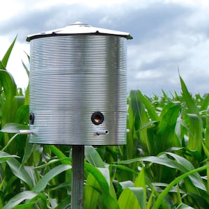 Large Grain Bin Bird Feeder, 3 Perch, Customizable with engraved metal plaque or custom vinyl decal
