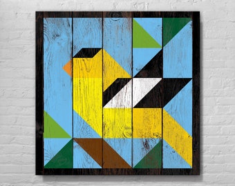 Goldfinch Barn Quilt With Wood Effect, Large, Medium, Small, Vinyl On Aluminum, Outdoor Or Indoor, Many Patterns, Colors, Designs, Bird Art