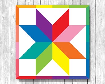 Framed Rainbow Star Barn Quilt, Large, Medium, Small, Vinyl On Aluminum, Outdoor Or Indoor, Many Patterns, Colors, Designs, Customizable