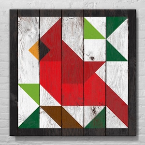 Cardinal Barn Quilt With Wood Effect, Large, Medium, Small, Vinyl On Aluminum, Outdoor Or Indoor, Many Patterns, Colors, Designs, Bird Art