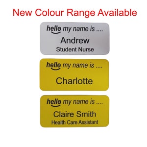 Hello my name is name badge, personalised acrylic engraved name badges with Pin , Magnetic , Crocodile clip image 4