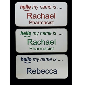 Hello my name is name badge, personalised acrylic engraved name badges with Pin , Magnetic , Crocodile clip image 6