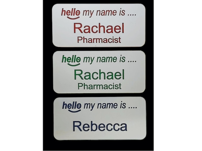 Hello my name is name badge, personalised acrylic engraved name badges with Pin , Magnetic , Crocodile clip image 6