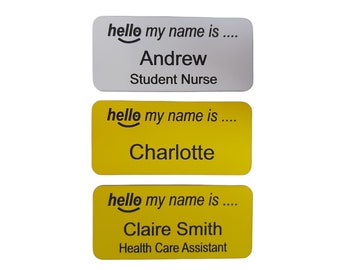 Hello my name is name badge, personalised acrylic engraved name badges with Pin , Magnetic , Crocodile clip