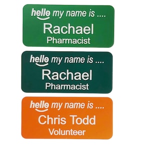 Hello my name is name badge, personalised acrylic engraved name badges with Pin , Magnetic , Crocodile clip image 7