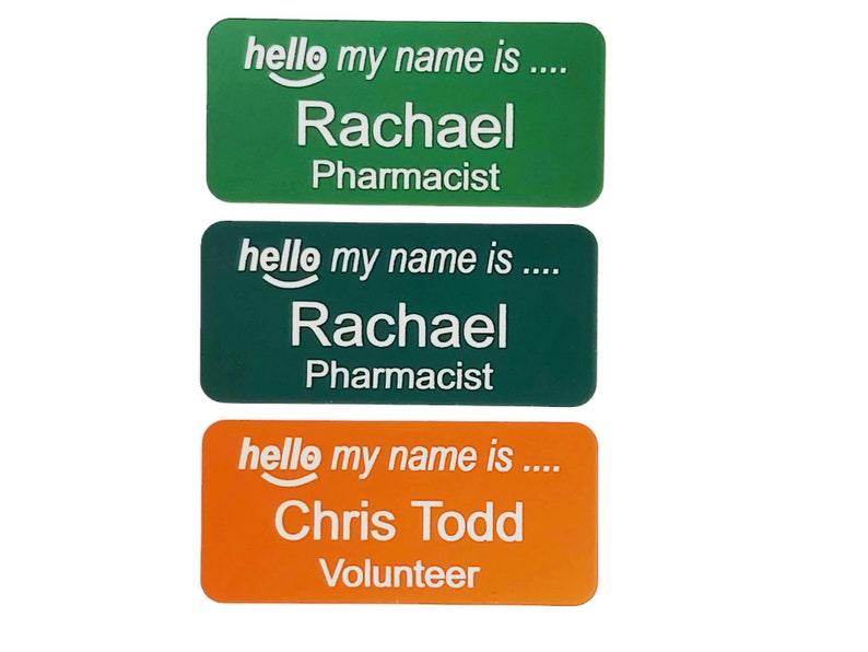 Hello my name is name badge, personalised acrylic engraved name badges with Pin , Magnetic , Crocodile clip image 7