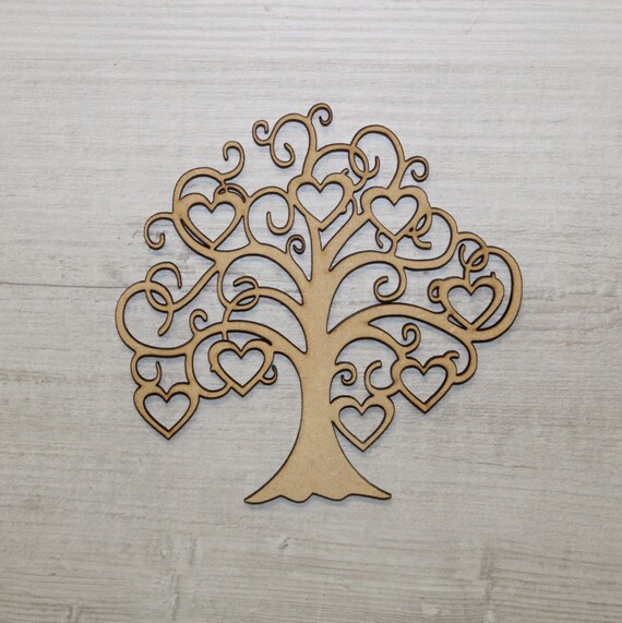wooden shape MDF Family Tree Set with hearts and wording Craft 