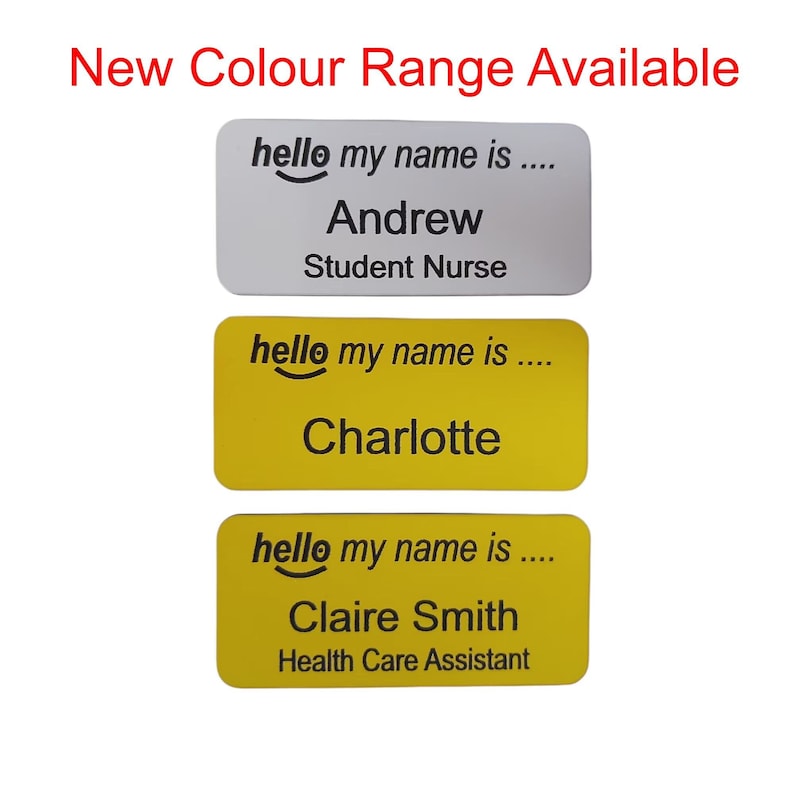 Hello my name is name badge, personalised acrylic engraved name badges with Pin , Magnetic , Crocodile clip image 4