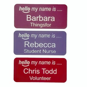 Hello my name is name badge, personalised acrylic engraved name badges with Pin , Magnetic , Crocodile clip image 5