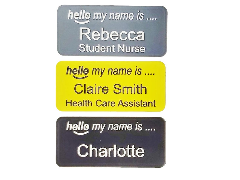 Hello my name is name badge, personalised acrylic engraved name badges with Pin , Magnetic , Crocodile clip image 10