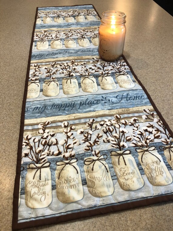 Table Runner Cotton in Mason Jars Etsy