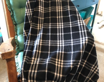 Hand Tied, Double Thick, Fleece Throw Blanket - Black and White  Plaid