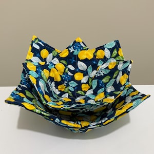 Microwaveable Bowl Holder - Lemon, Navy Blue and Teal