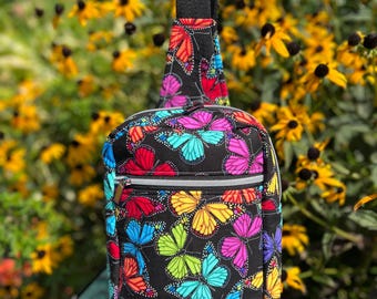 Sling Crossbody Bag - Rainbow Butteflies