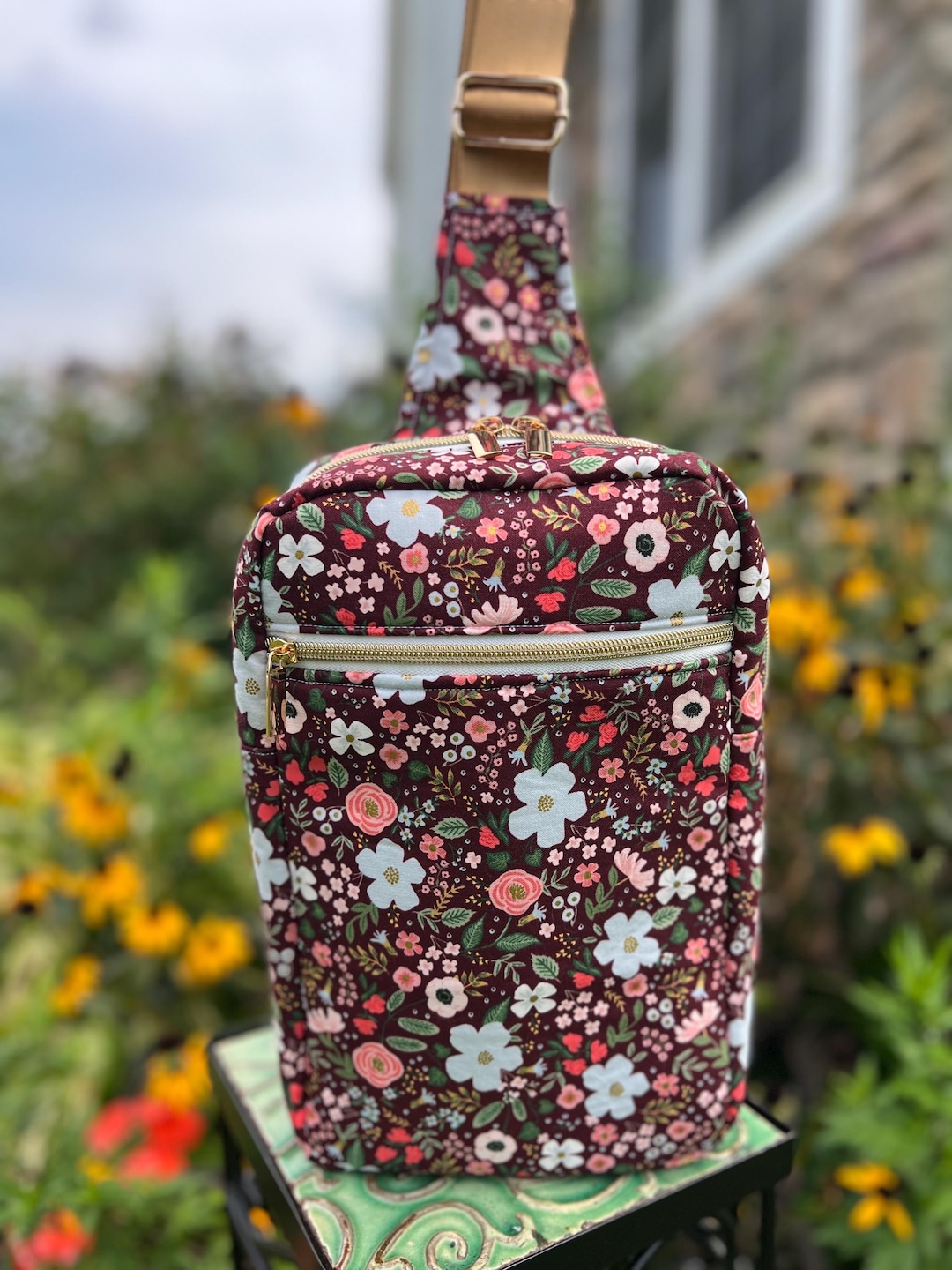Cat and Flower Applique Crossbody Sling Bag main image 0