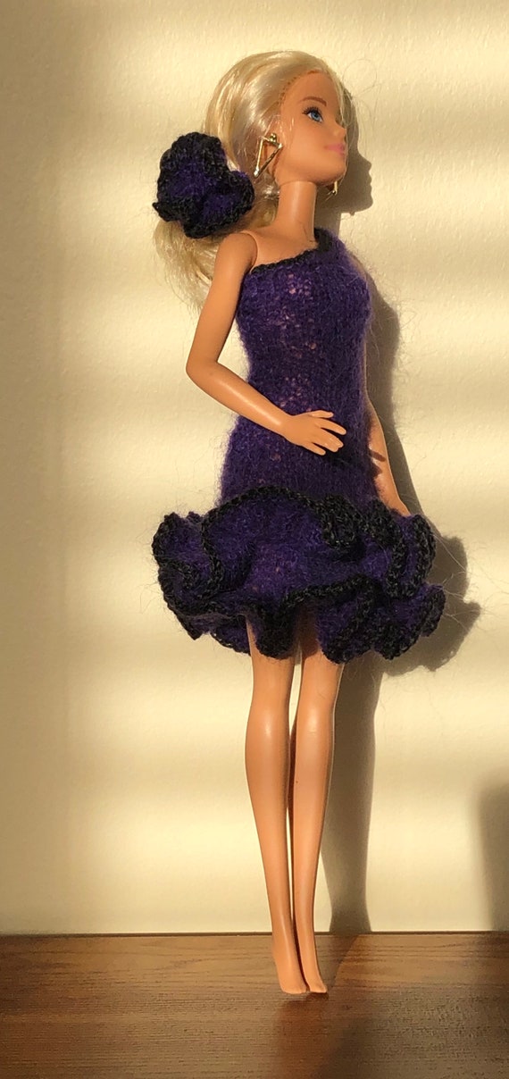 barbie one shoulder dress Knitted One Shoulder Ruffled Salsa Dress for 12” Barbie Doll
