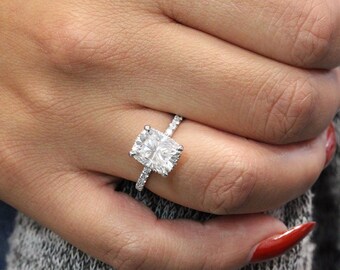 Elongated Cushion Cut 3 30ct Crushed Ice Moissanite Ring Etsy