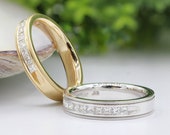 0.50ct.tw Princess Cut Diamond Channel Set Wedding Band, 14K White, Yellow Gold 4mm Band Mill Grain Eternity, Comfort Fit Millgrain