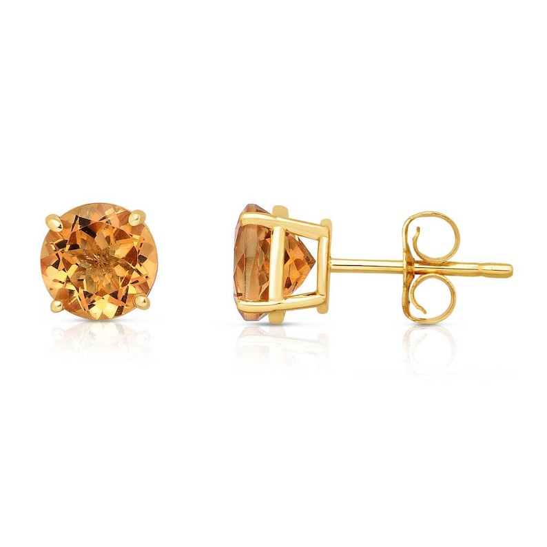 14K Yellow Gold Citrine Stud Earrings Yellow Citrine Etsy