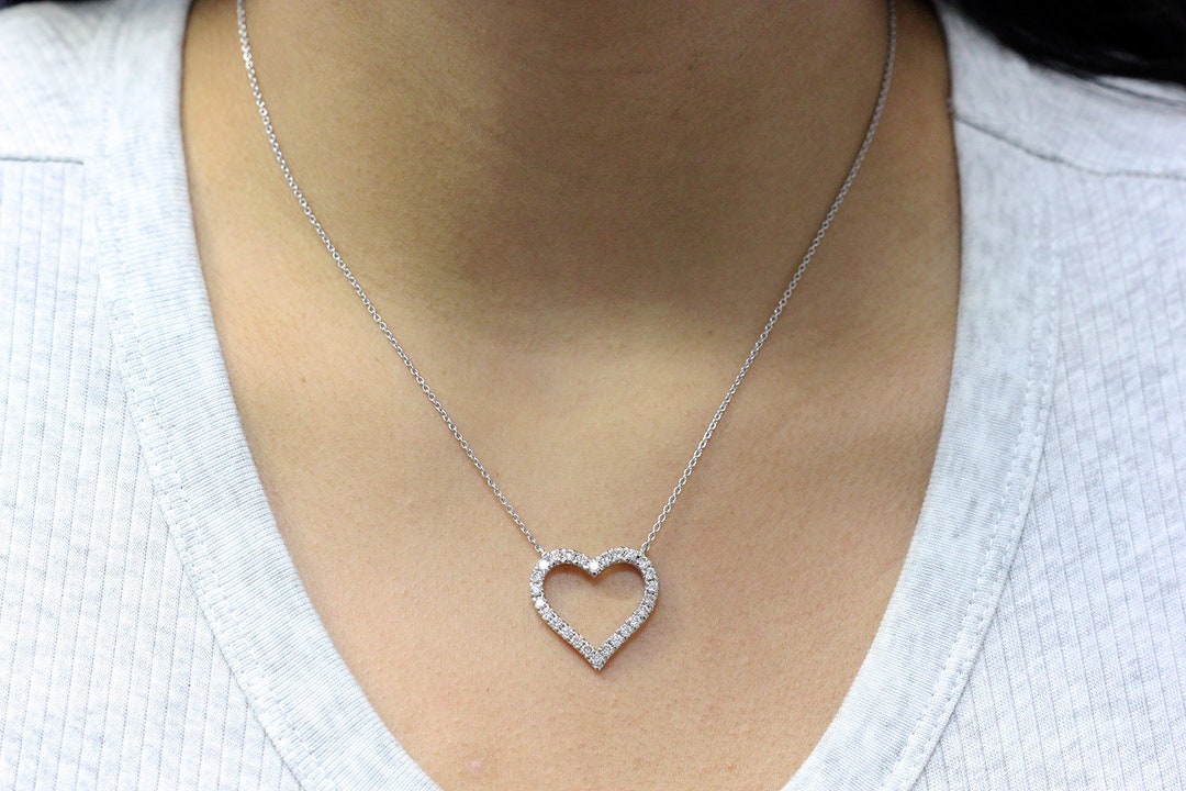 1.00ct.tw Diamond Heart Necklace on 14K White Gold Diamond - Etsy